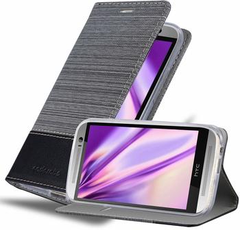 Cadorabo Hülle für HTC ONE M8 in GRAU SCHWARZ Handyhülle mit Magnetverschluss, Standfunktion und Kartenfach