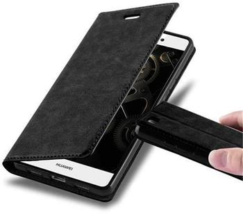 Cadorabo Hülle für Huawei P8 LITE 2015 in NACHT SCHWARZ Handyhülle mit Magnetverschluss, Standfunktion und Kartenfach