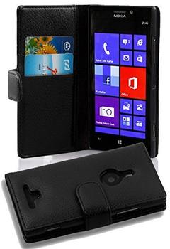 Cadorabo Hülle für Nokia Lumia 925 in OXID SCHWARZ Handyhülle aus strukturiertem Kunstleder mit Standfunktion und Kartenfach