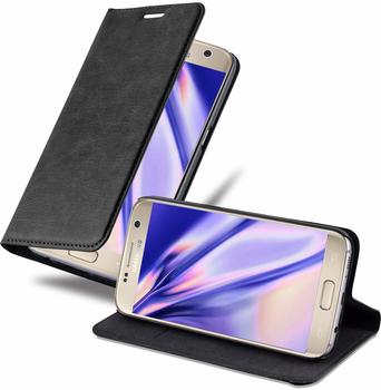 Cadorabo Hülle für Samsung Galaxy S7 in NACHT SCHWARZ Handyhülle mit Magnetverschluss, Standfunktion und Kartenfach
