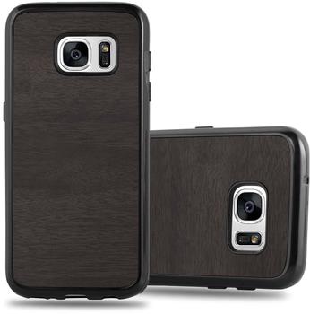 Cadorabo Hülle für Samsung Galaxy S7 in WOODEN SCHWARZ Handyhülle aus flexiblem TPU Silikon Silikonhülle Schutzhülle Ultra Slim Soft Back Cover Case Bumper