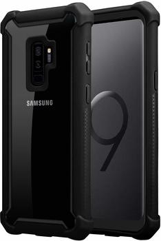 Cadorabo Hülle für Samsung Galaxy S9 PLUS in ERLEN SCHWARZ - 2-in-1 Handyhülle mit TPU Silikon-Rand und Acryl-Glas-Rücken - Schutzhülle Hybrid Hardcase Back Case