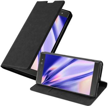 Cadorabo Hülle für Sony Xperia XA ULTRA in NACHT SCHWARZ Handyhülle mit Magnetverschluss, Standfunktion und Kartenfach