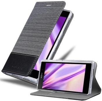 Cadorabo Hülle für Sony Xperia Z1 in GRAU SCHWARZ Handyhülle mit Magnetverschluss, Standfunktion und Kartenfach