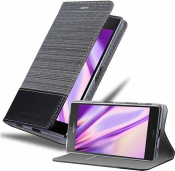 Cadorabo Hülle für Sony Xperia Z5 in GRAU SCHWARZ Handyhülle mit Magnetverschluss, Standfunktion und Kartenfach