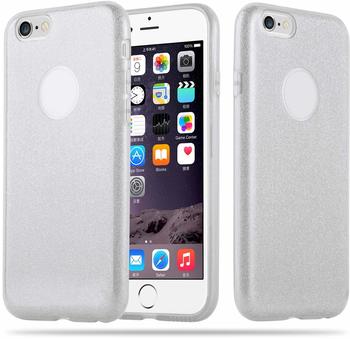 Cadorabo Hülle für Apple iPhone 6 / iPhone 6S Hülle in STERNENSTAUB SILBER TPU Silikon und Hardcase Handyhülle im Glitzer Design Hard Case TPU Silikon Schutzhülle