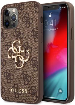 Guess PU 4G Metall Logo Back Cover für Apple iPhone 12/12 Pro Brown