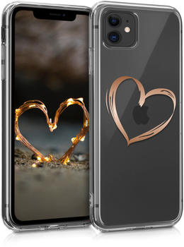 kwmobile Apple iPhone 11 Hülle - Handyhülle für Apple iPhone 11 - Handy Case in Herz Brush Design Rosegold Transparent