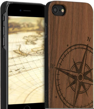 kwmobile Apple iPhone 7 / 8 Hülle - Handy Schutzhülle aus Holz - Cover Case Handyhülle für Apple iPhone 7 / 8 - Kompass Vintage Design Dunkelbraun