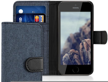 kwmobile Apple iPhone SE / 5 / 5S Hülle - Kunstleder Wallet Case für Apple iPhone SE / 5 / 5S mit Kartenfächern und Stand - Dunkelblau Schwarz