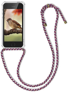kwmobile Apple iPhone SE / 5 / 5S Hülle - mit Kordel zum Umhängen - Silikon Handy Schutzhülle - Transparent Violett Gelb