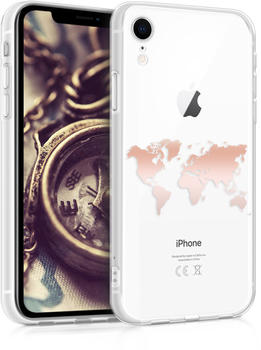 kwmobile Apple iPhone XR Hülle - Handyhülle für Apple iPhone XR - Handy Case in Travel Umriss Design Rosegold Transparent