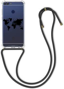 kwmobile Huawei Enjoy 7S / P Smart Hülle - mit Kordel zum Umhängen - Silikon Handy Schutzhülle für Huawei Enjoy 7S / P Smart - Travel Umriss Design Schwarz Transparent
