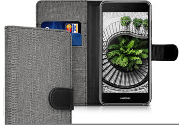kwmobile Huawei Nova Hülle - Kunstleder Wallet Case für Huawei Nova mit Kartenfächern und Stand - Grau Schwarz