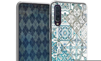 kwmobile Samsung Galaxy A50 Hülle - Handyhülle für Samsung Galaxy A50 - Handy Case in Marokkanische Fliesen einfarbig Design Blau Grau Weiß