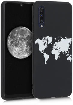 kwmobile Samsung Galaxy A50 Hülle - Handyhülle für Samsung Galaxy A50 - Handy Case in Travel Umriss Design Weiß Schwarz