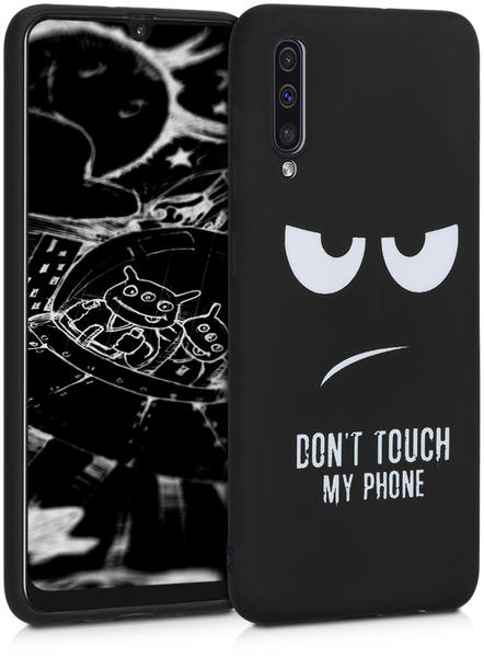 kwmobile Samsung Galaxy A50 Hülle - Handyhülle für Samsung Galaxy A50 - Handy Case in Don't touch my Phone Design Weiß Schwarz