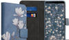 kwmobile Samsung Galaxy A7 (2018) Hülle - Kunstleder Wallet Case für Samsung Galaxy A7 (2018) mit Kartenfächern und Stand - Magnolien Design Taupe Weiß Blaugrau