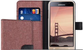 kwmobile Samsung Galaxy J3 (2016) DUOS Hülle - Kunstleder Wallet Case für Samsung Galaxy J3 (2016) DUOS mit Kartenfächern und Stand - Altrosa Schwarz