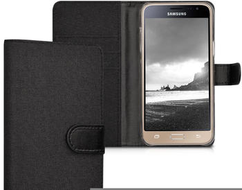 kwmobile Samsung Galaxy J3 (2016) DUOS Hülle - Kunstleder Wallet Case für Samsung Galaxy J3 (2016) DUOS mit Kartenfächern und Stand - Anthrazit Schwarz