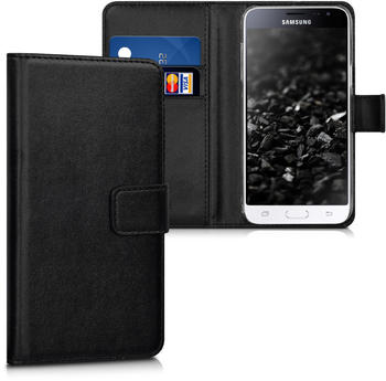 kwmobile Samsung Galaxy J3 (2016) DUOS Hülle - Kunstleder Wallet Case für Samsung Galaxy J3 (2016) DUOS mit Kartenfächern und Stand - Schwarz
