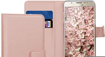 kwmobile Samsung Galaxy J5 (2016) DUOS Hülle - Kunstleder Wallet Case für Samsung Galaxy J5 (2016) DUOS mit Kartenfächern und Stand - Rosegold