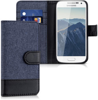 kwmobile Samsung Galaxy S4 Mini Hülle - Kunstleder Wallet Case für Samsung Galaxy S4 Mini mit Kartenfächern und Stand - Dunkelblau Schwarz