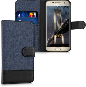 kwmobile Samsung Galaxy S7 Hülle - Kunstleder Wallet Case für Samsung Galaxy S7 mit Kartenfächern und Stand - Dunkelblau Schwarz