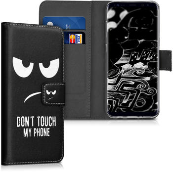 kwmobile Samsung Galaxy S8 Hülle - Kunstleder Wallet Case für Samsung Galaxy S8 mit Kartenfächern und Stand - Don't touch my Phone Design Weiß Schwarz