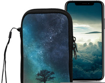 kwmobile Handytasche für Smartphones M - 5,5" - Neopren Handy Tasche Hülle Cover Case Schutzhülle - Galaxie Baum Wiese Design Blau Grau Schwarz - 15,2 x 8,3 cm Innenmaße