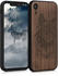 kwmobile Holz Schutzhülle für Apple iPhone XR - Hardcase Hülle mit TPU Bumper Walnussholz in Wolfskopf Design Braun Dunkelbraun - Handy Case Cover