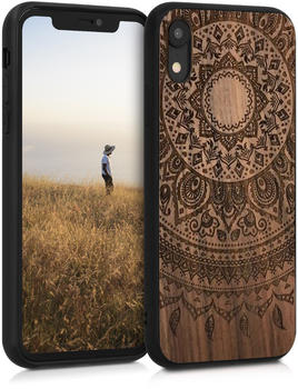 kwmobile Holz Schutzhülle für Apple iPhone XR - Hardcase Hülle mit TPU Bumper Walnussholz in Indische Sonne Design Dunkelbraun - Handy Case Cover