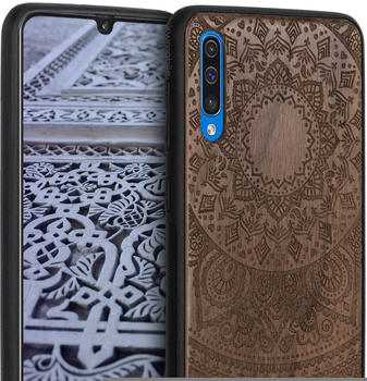 kwmobile Holz Schutzhülle für Samsung Galaxy A50 - Hardcase Hülle mit TPU Bumper Walnussholz in Indische Sonne Design Dunkelbraun - Handy Case Cover