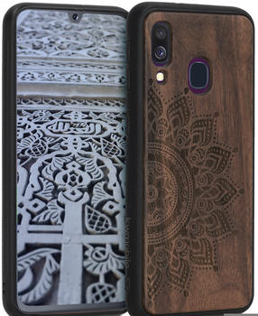 kwmobile Holz Schutzhülle für Samsung Galaxy A40 - Hardcase Hülle mit TPU Bumper Walnussholz in Aufgehende Sonne Design Dunkelbraun - Handy Case Cover