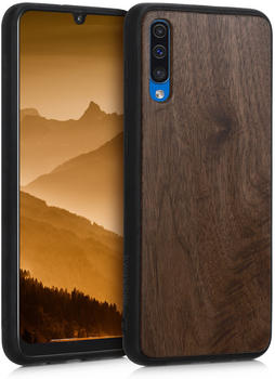 kwmobile Holz Schutzhülle für Samsung Galaxy A50 - Hardcase Hülle mit TPU Bumper Walnussholz in Dunkelbraun - Handy Case Cover