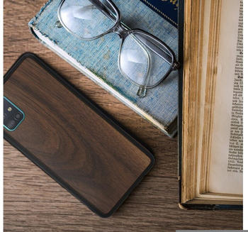 kwmobile Holz Schutzhülle für Samsung Galaxy A51 - Hardcase Hülle mit TPU Bumper Walnussholz in Dunkelbraun - Handy Case Cover