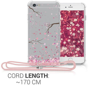 kwmobile Hülle kompatibel mit Apple iPhone 6 / 6S - mit Kordel zum Umhängen - Silikon Handy Schutzhülle Kirschblütenblätter Rosa Dunkelbraun Transparent