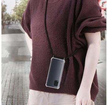 kwmobile Hülle kompatibel mit Xiaomi Mi 10 Lite (5G) - mit Kordel zum Umhängen - Silikon Handy Schutzhülle Schwarz Transparent