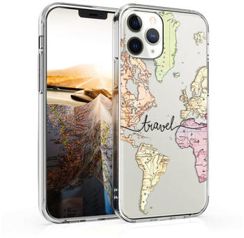 kwmobile Apple iPhone 12/12 Pro - Handyhülle - Handy Case Travel Schriftzug Schwarz Mehrfarbig Transparent