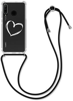 kwmobile Huawei P30 Lite - mit Kordel zum Umhängen - Silikon Handy Schutzhülle Herz Brush Weiß Transparent