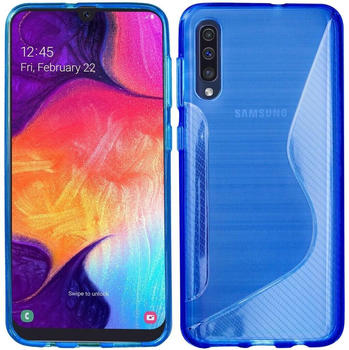 COFI1453 S-Line Hülle Bumper kompatibel mit Samsung Galaxy A50 A505F Silikonhülle Stoßfest Handyhülle TPU Case Cover Blau