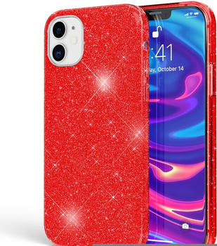 NALIA Glitzer Handyhülle (iPhone 12, iPhone 12 Pro), Smartphone Hülle, Rot