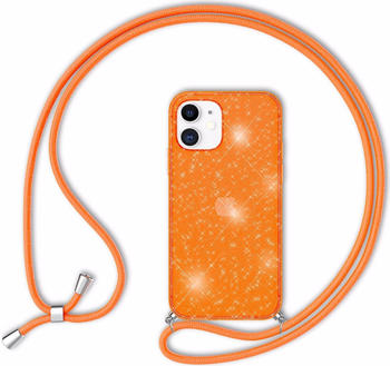 NALIA Glitzerhülle mit Kette (iPhone 12 Mini), Smartphone Hülle, Orange