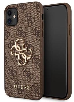 Guess PU 4G Metall Logo Back Cover für Apple iPhone 11 Brown