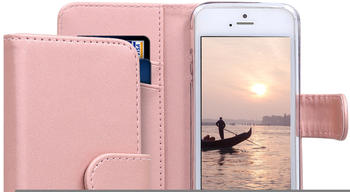 kwmobile Apple iPhone SE / 5 / 5S Hülle - Kunstleder Wallet Case für Apple iPhone SE / 5 / 5S mit Kartenfächern und Stand - Rosegold