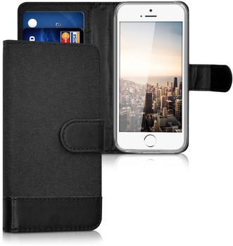 kwmobile Apple iPhone SE / 5 / 5S Hülle - Kunstleder Wallet Case für Apple iPhone SE / 5 / 5S mit Kartenfächern und Stand - Anthrazit Schwarz