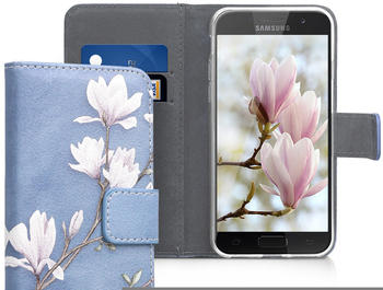 kwmobile Samsung Galaxy A3 (2017) Hülle - Kunstleder Wallet Case für Samsung Galaxy A3 (2017) mit Kartenfächern und Stand - Magnolien Design Taupe Weiß Blaugrau