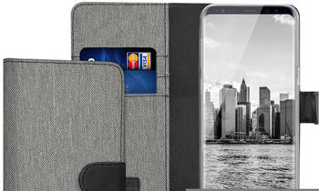 kwmobile Samsung Galaxy S8 Hülle - Kunstleder Wallet Case für Samsung Galaxy S8 mit Kartenfächern und Stand - Grau Schwarz
