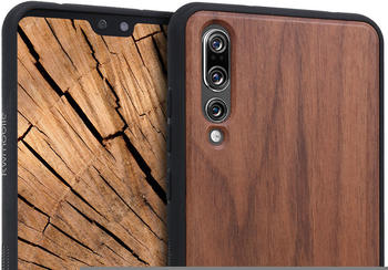 kwmobile Holz Schutzhülle für Huawei P20 Pro - Hardcase Hülle mit TPU Bumper Walnussholz in Dunkelbraun - Handy Case Cover