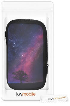 kwmobile Handytasche für Smartphones L - 6,5" - Neopren Handy Tasche Hülle Cover Case Schutzhülle - Galaxie Baum Wiese Pink Dunkelblau Schwarz - 16,2 x 8,3 cm Innenmaße